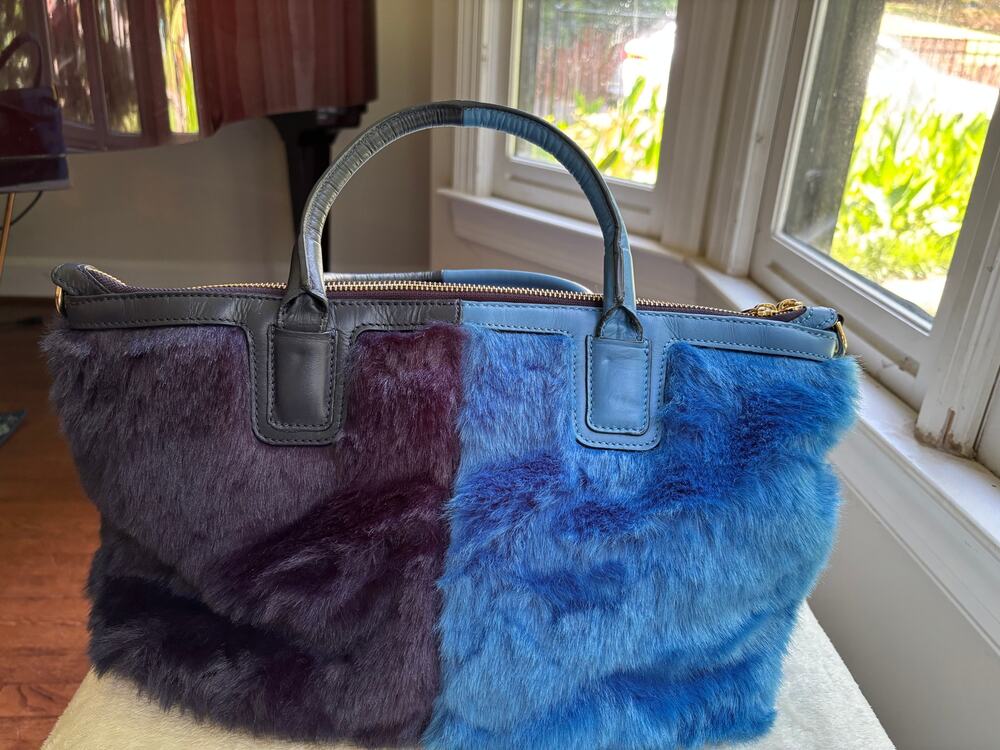 Boden Faux Fur Colorblock Tote Bag in Blue